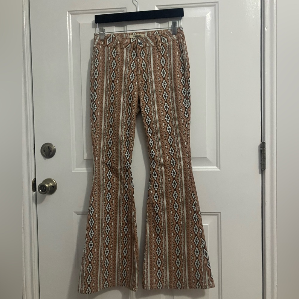 Rock & Roll-brown & teal Aztec print flare jeans - Picture 3 of 5
